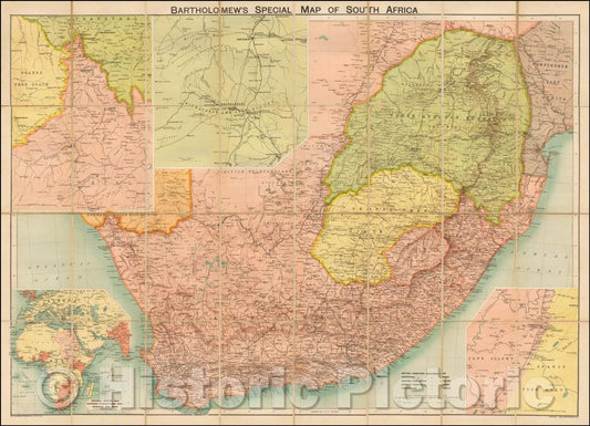 Historic Map - Bartholomew's Special Map of South Africa, 1898, John Bartholomew - Vintage Wall Art