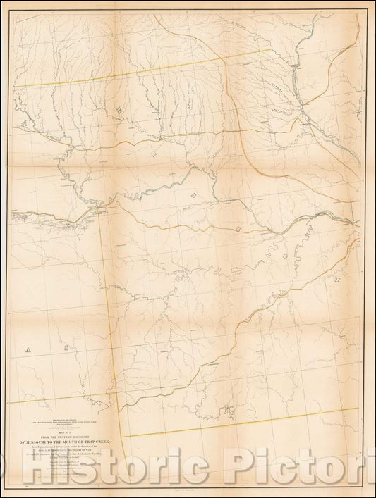 Historic Map - Map No. 1 From the Western Boundary of Missouri to the Mouth of Trap Creek: from Explorations and Surveys made, 1855, U.S. Pacific RR Surveys - Vintage Wall Art