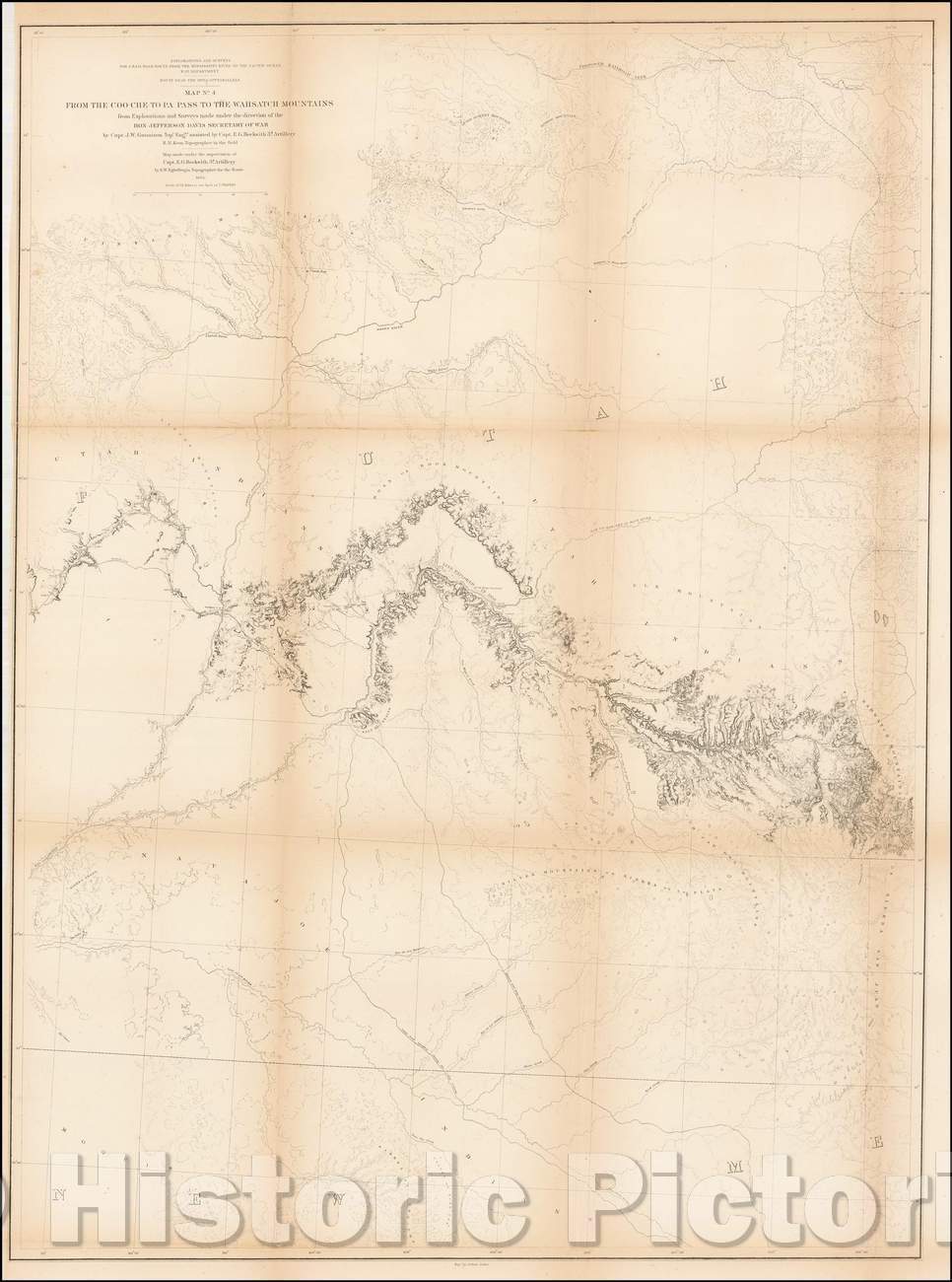 Historic Map - Map No.4. From the Coo-Che-To-Pa Pass to the Wahsatch Mountains, 1861, U.S. Pacific RR Survey - Vintage Wall Art