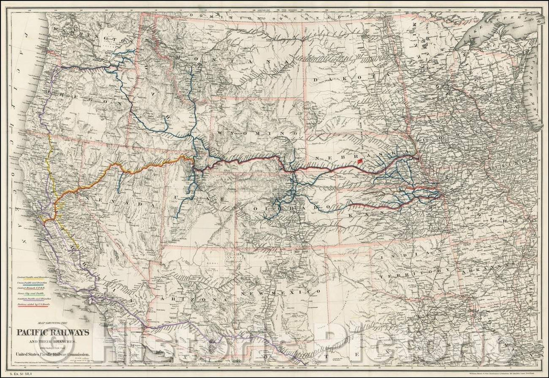 Historic Map - Map Showing The Pacific Railways and Their Branches. Prepared for the United States Pacific Railway Commission, 1887, G.W. & C.B. Colton v2