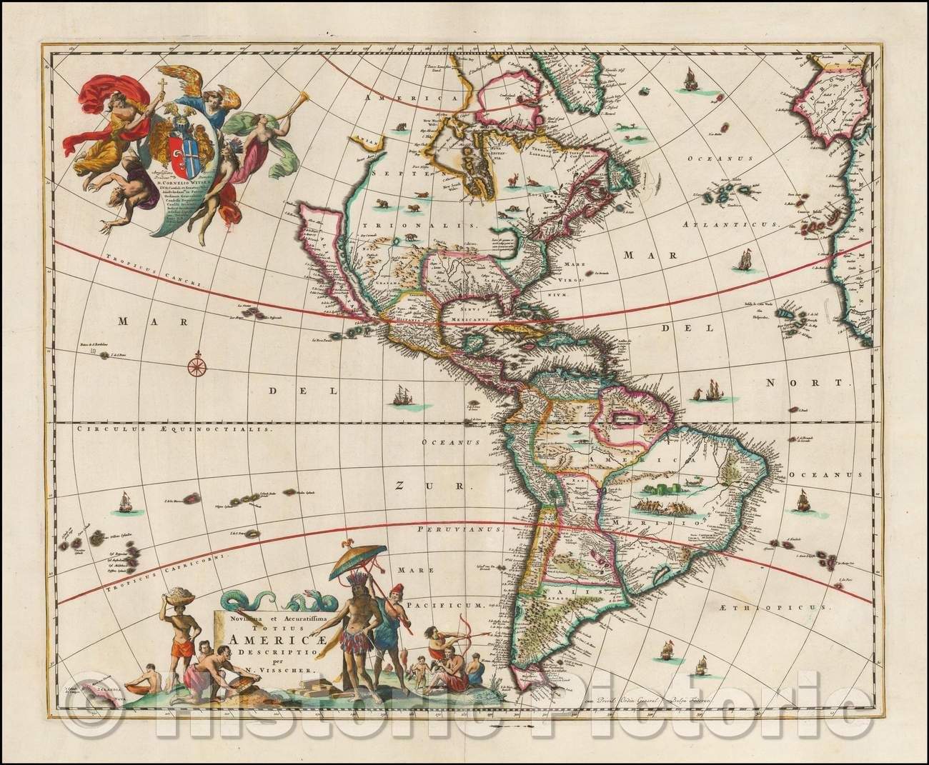 Historic Map - Novissima et Accuratissima Totius Americae Descriptio per N. Visscher California shown as an island, 1658, Nicolaes Visscher I v4