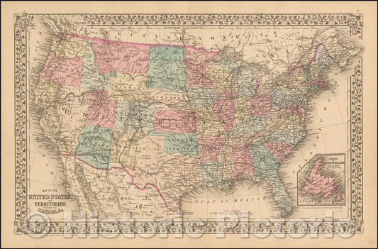 Historic Map - Map of the United States And Territories, Together with Canada, 1878, Samuel Augustus Mitchell Jr. v2