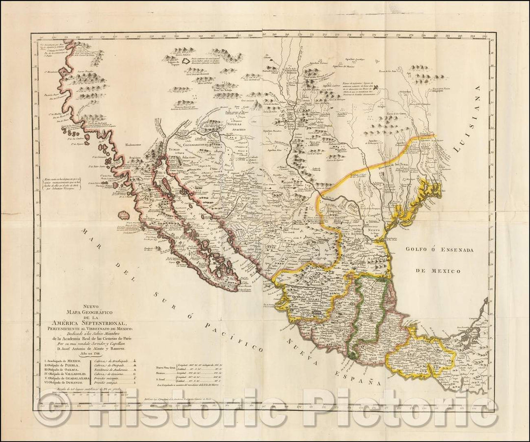 Historic Map - Nuevo Mapa Geografico De La America Septentrional, Perteneciente al Virreynato de Mexico/Spanish Map of Texas & the West, 1768 - Vintage Wall Art