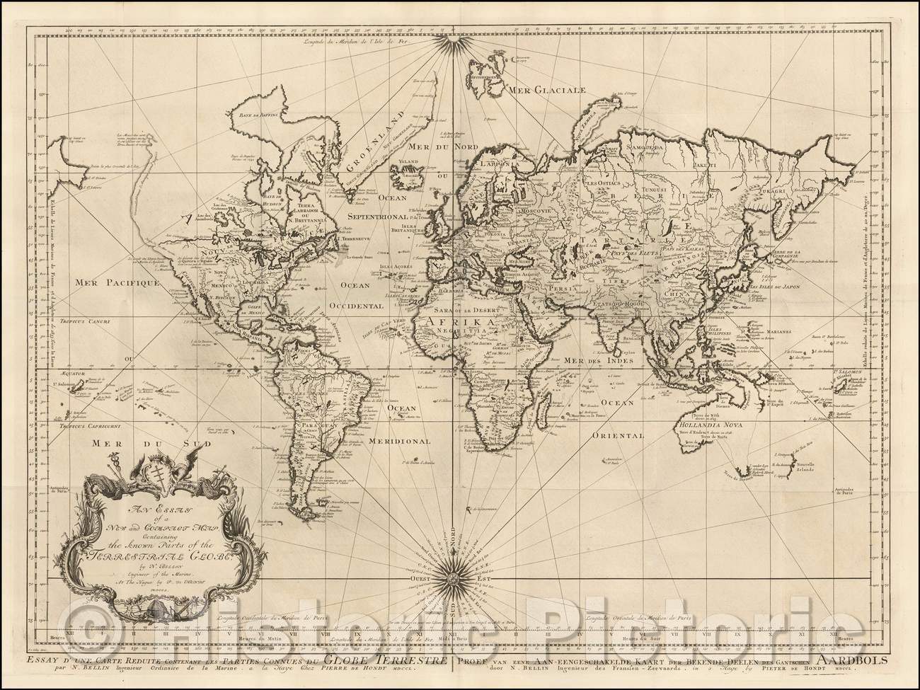 Historic Map - An Essay of a New and Compact Map, Containing the known Parts of the Globe, 1750, Pieter De Hondt - Vintage Wall Art