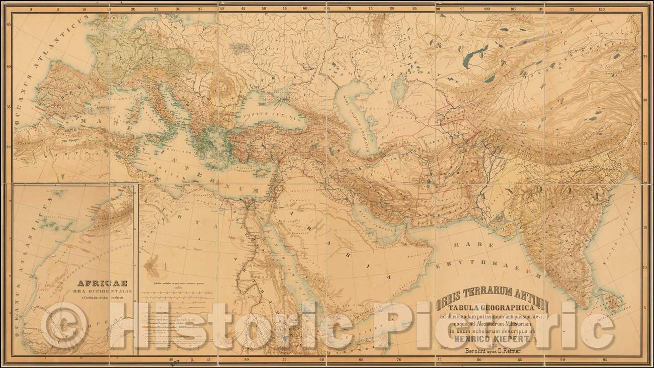 Historic Map - Orbis Terrarum Antiqui Tabula Geographica usque ad Alexandrum M. historiam/Map of the Ancient World, 1875, Heinrich Kiepert - Vintage Wall Art
