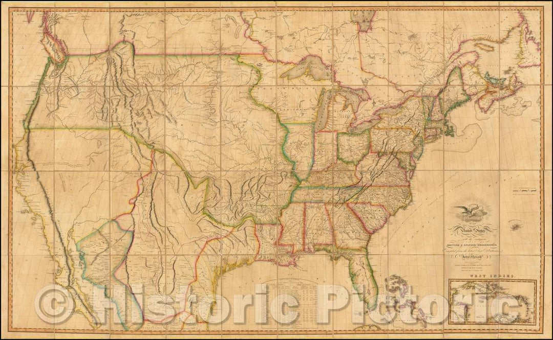 Historic Map - Map of the United States with the Contiguous British & Spanish Possessions, 1818, John Melish - Vintage Wall Art