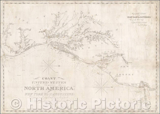Historic Map - The Coast of the United States of North America; from New York to St. Augustine: 1827, Edmund M. Blunt - Vintage Wall Art
