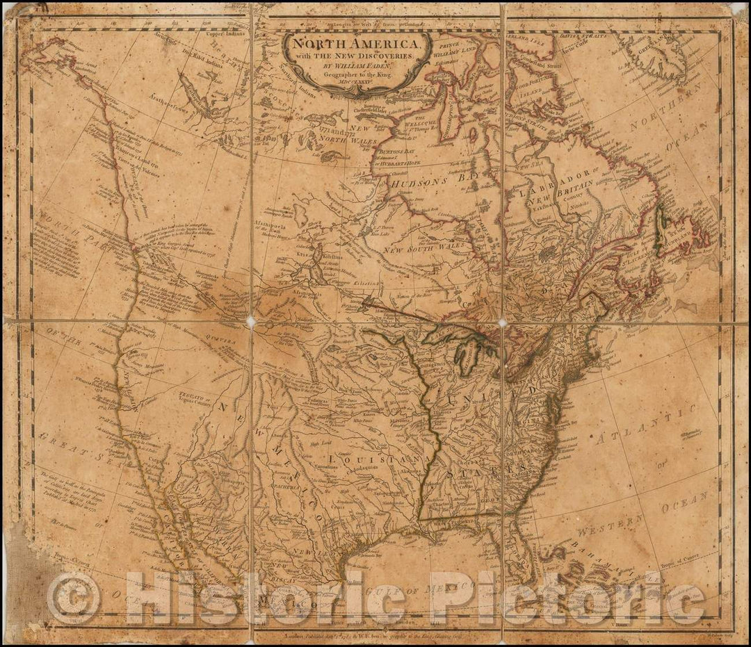 Historic Map - North America with The New Discoveries: 1785, William Faden - Vintage Wall Art