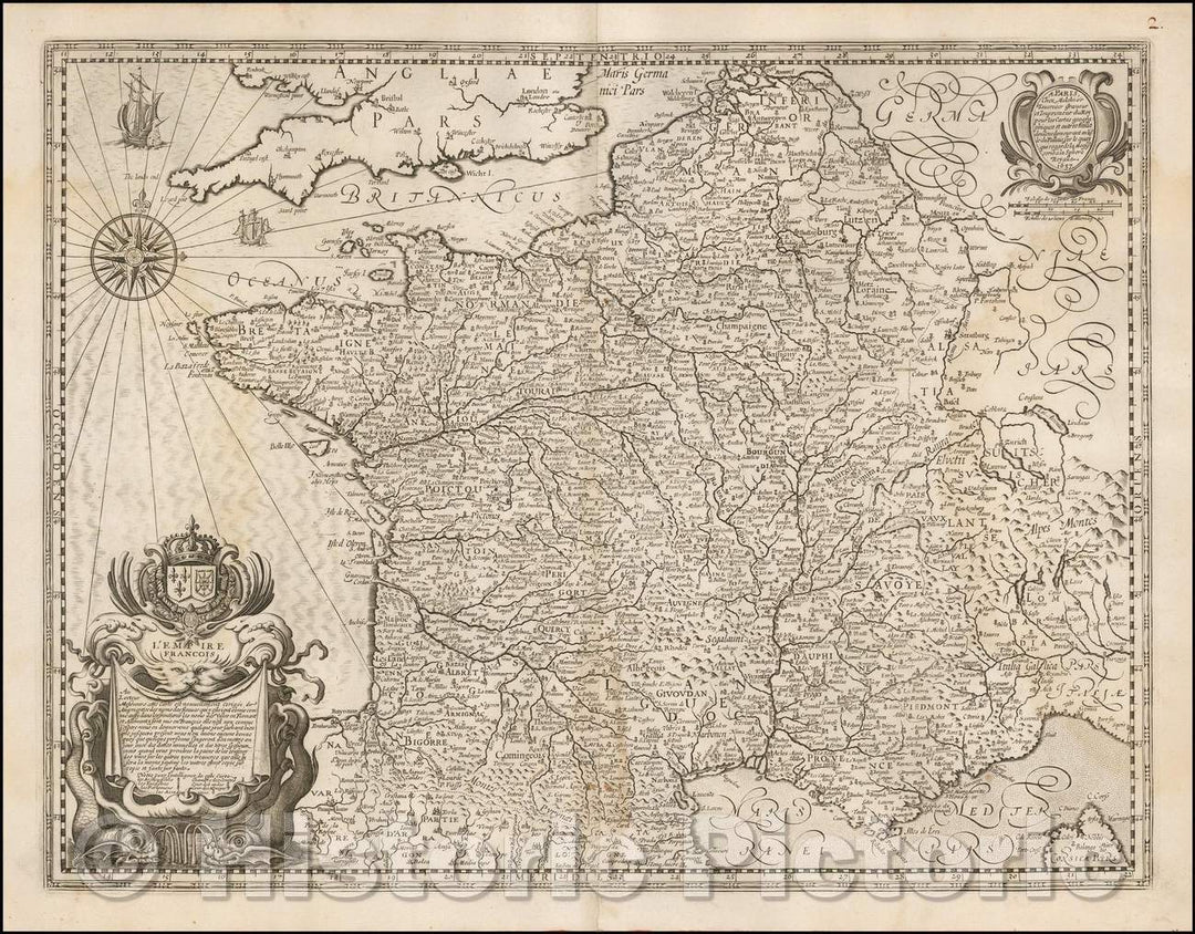 Historic Map - L'Empire Francois/Map of France, published by Melchior Tavernier, 1637, Melchior Tavernier - Vintage Wall Art