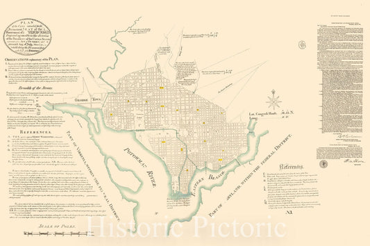 Historic Map - Plan of the City, intended for the Permanent Seat of the Government of United States, 1790, Pierre L'Enfant - Vintage Wall Art
