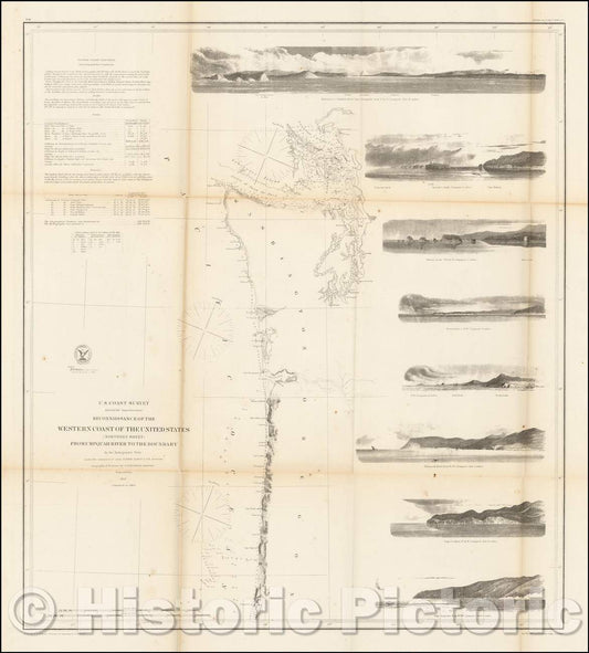 Historic Map - Reconnaissance of the Western Coast of the United States Northern Sheet From Umpquah River to the Boundary, 1855, United States Coast Survey - Vintage Wall Art