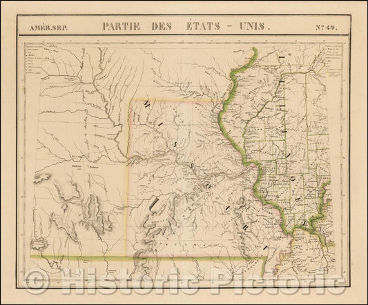 Historic Map - Amer. Sep. No. 49. Partie des ?ats Unis Missouri, Illinois, Indian Territory, Kansas, Nebraska, Iowa, 1825, Philippe Marie Vandermaelen v2