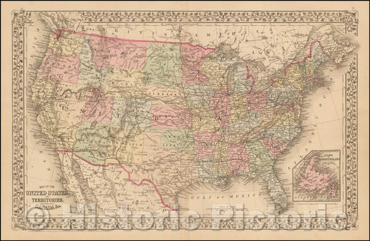 Historic Map - Map of the United States And Territories, Together with Canada, 1878, Samuel Augustus Mitchell Jr. v3