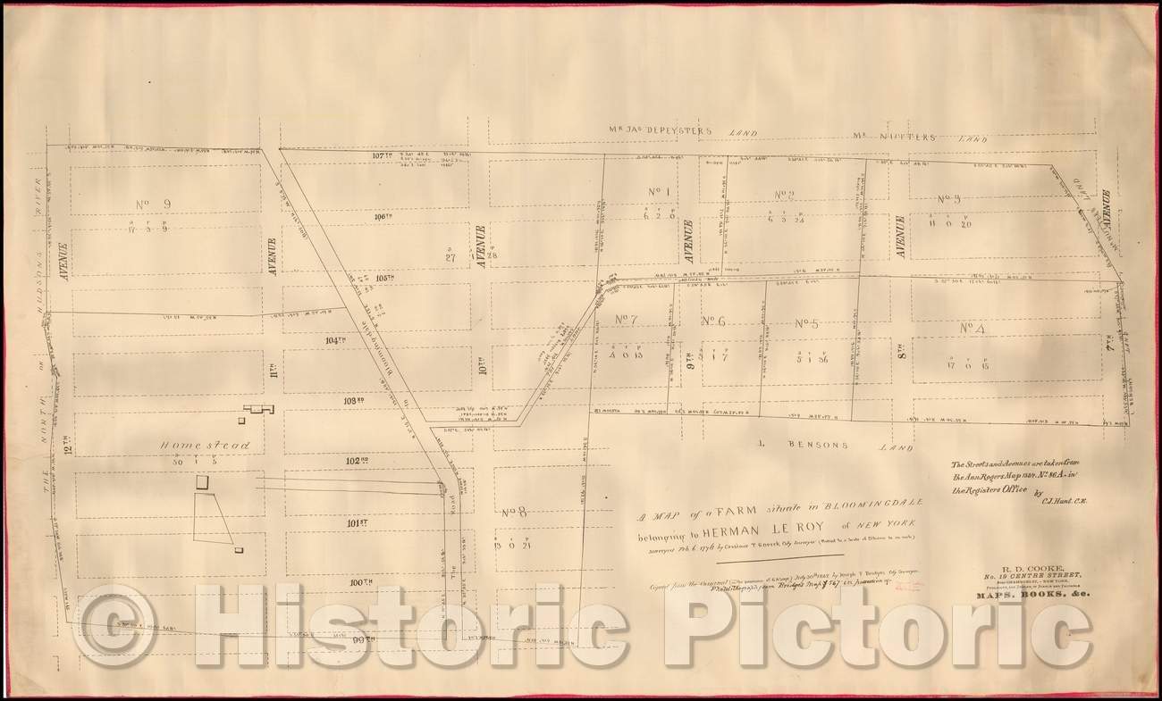 Historic Map - A Map of a Farm situate in Bloomingdale belonging to Herman Le Roy of New York surveyed Feb. 6. 1796, 1796, Casimir Goerck - Vintage Wall Art