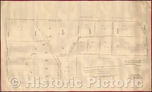 Historic Map - A Map of a Farm situate in Bloomingdale belonging to Herman Le Roy of New York surveyed Feb. 6. 1796, 1796, Casimir Goerck - Vintage Wall Art