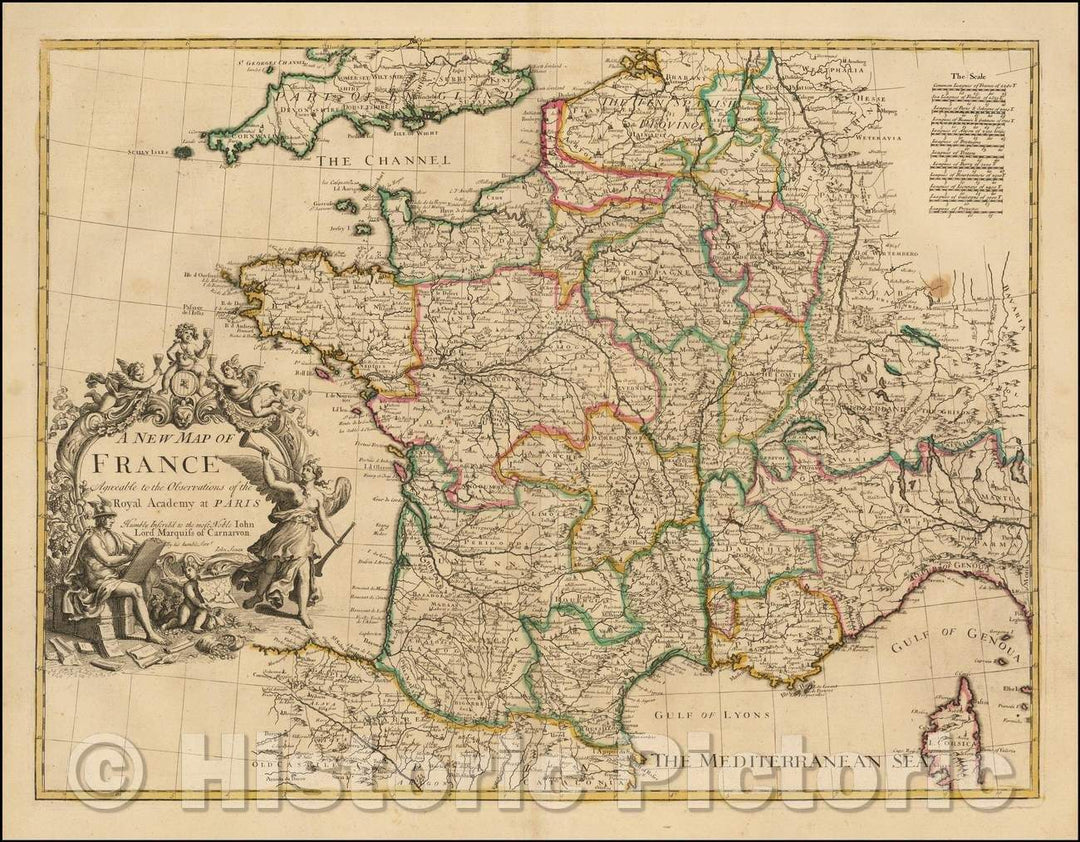 Historic Map - France Agreeable to the Observations of the Royal Academy, 1721, John Senex - Vintage Wall Art