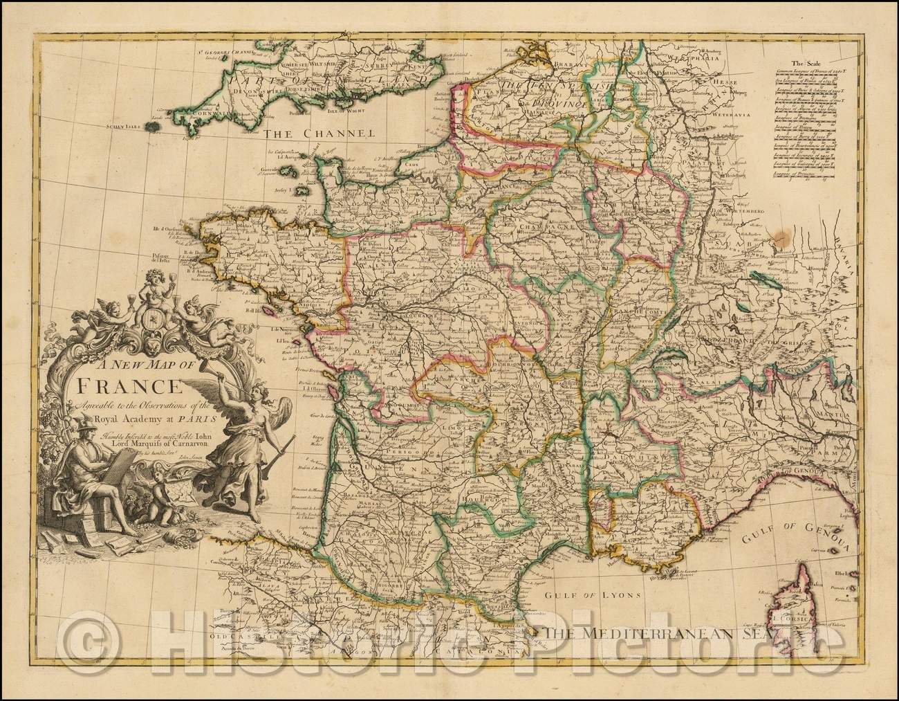 Historic Map - France Agreeable to the Observations of the Royal Academy, 1721, John Senex - Vintage Wall Art
