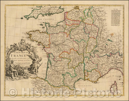 Historic Map - France Agreeable to the Observations of the Royal Academy, 1721, John Senex - Vintage Wall Art