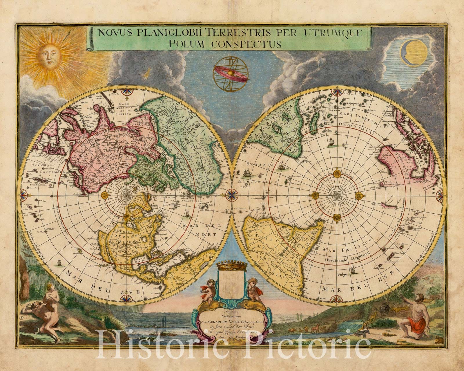 New Terrestrial Globe Seen from Both Poles - 1672 World Map Print