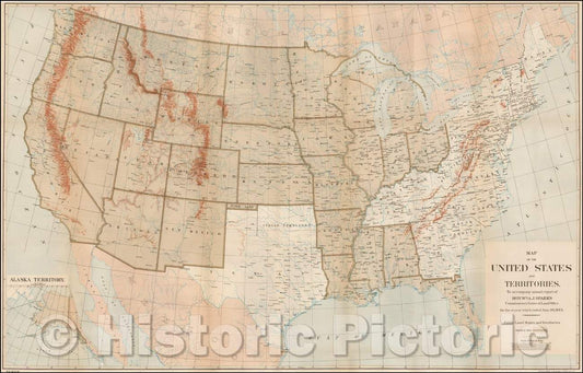 Historic Map - Map of the United States and Territories: 1885, U.S. General Land Office - Vintage Wall Art
