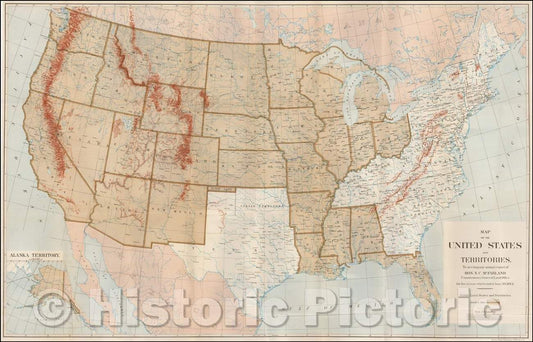 Historic Map - Map of the United States and Territories: 1884, U.S. General Land Office - Vintage Wall Art