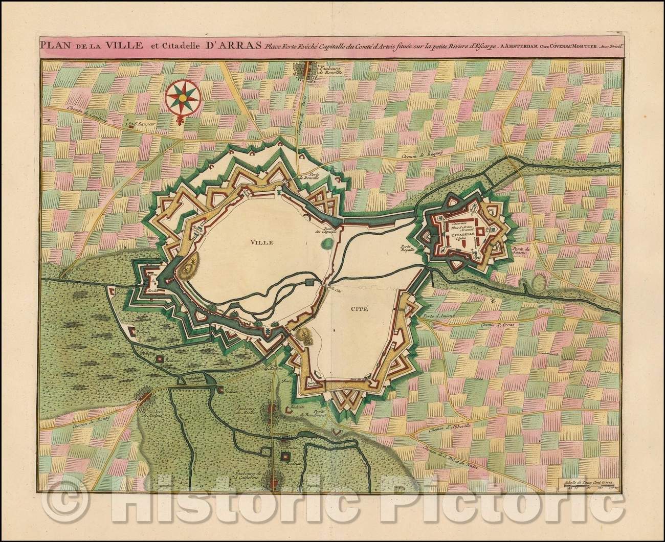 Historic Map - Plan De La Ville et Citadelle D'Arras, 1745, Johannes Covens v2