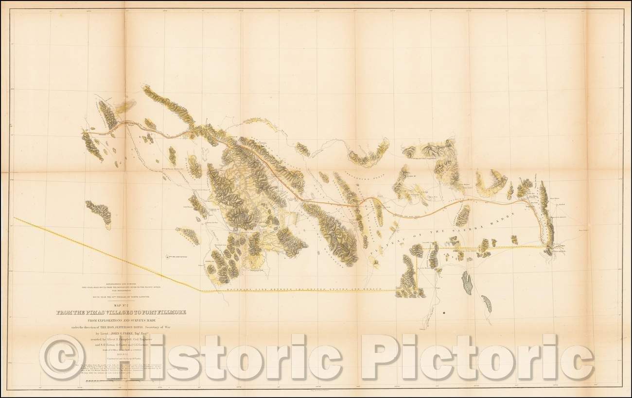 Historic Map - Map No. 2 From the Pimas Villages to Fort Fillmore, 1855, John Parke - Vintage Wall Art