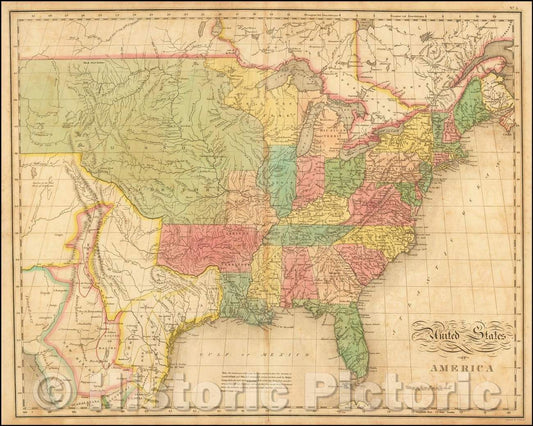 Historic Map - United States Of America, 1823, John Melish - Vintage Wall Art