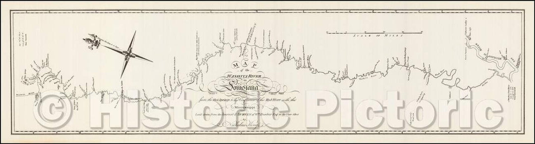 Historic Map - Map of the Washita river in Louisiana from the Hot Springs to the confluence of the Red River with the Mississippi, 1804, George T. Dunbar v13