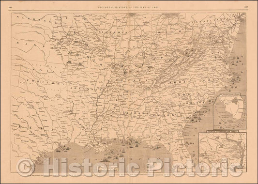 Historic Map - of the Southern and Border States, Showing the Actual Positions of the National and Rebel Forces, and of the Blockading Fleets and Vessels, 1861 - Vintage Wall Art