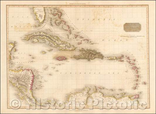 Historic Map - West Indies, 1814, John Pinkerton - Vintage Wall Art