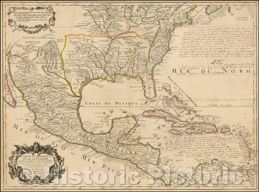Historic Map - Carte Du Mexique et de la Floride des Terres Angloises et des Isles Antilles du Cours et des Environs de la Riviere Mississipi, 1703 v2