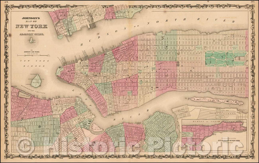 Historic Map - Johnson's Map of New York and the Adjacent Cities, 1863, Benjamin Ward v2