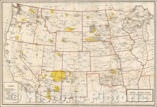 Historic Map - Indian Reservations West of the Mississippi River, 1919, U.S. Geological Survey - Vintage Wall Art