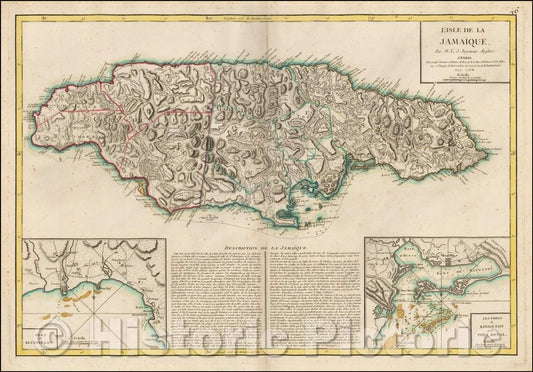 Historic Map - L'Isle de la Jamaique. par M. T. J. Ingenieur Anglois a Paris, 1779 :: French of Jamaica, published by Jean Lattre in Paris, 1779, Jean Lattre - Vintage Wall Art