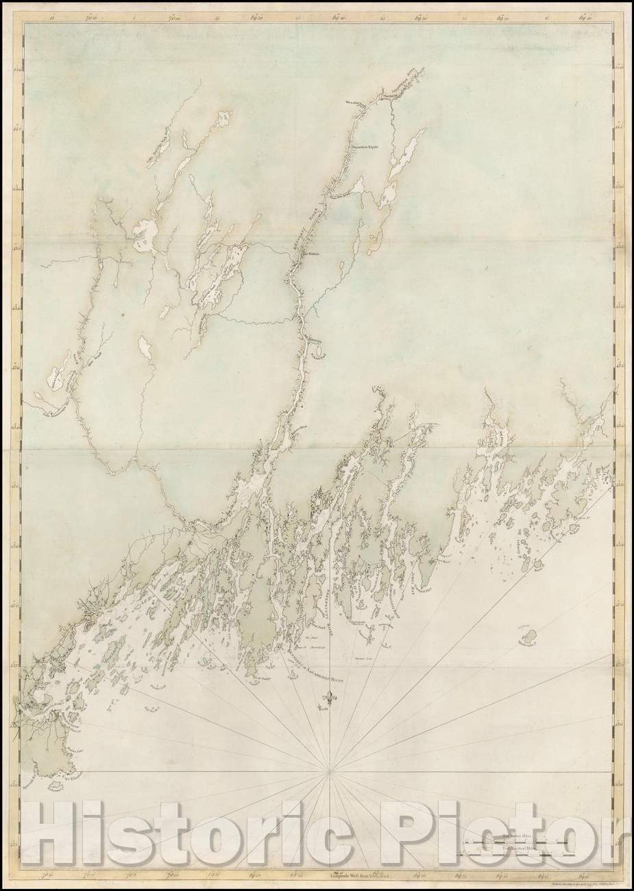 Historic Map - Portland & Cape Elizabeth to Moskito Island - Centered on Kennebec River, 1776, Joseph Frederick Wallet Des Barres - Vintage Wall Art
