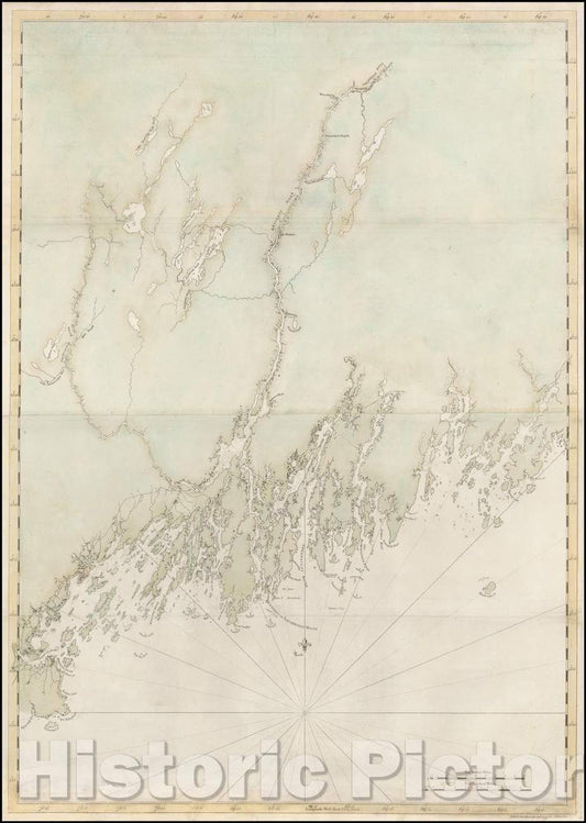 Historic Map - Portland & Cape Elizabeth to Moskito Island - Centered on Kennebec River, 1776, Joseph Frederick Wallet Des Barres - Vintage Wall Art