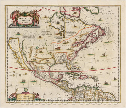 Historic Map - America Septentrionalis, 1641, Henricus Hondius - Vintage Wall Art