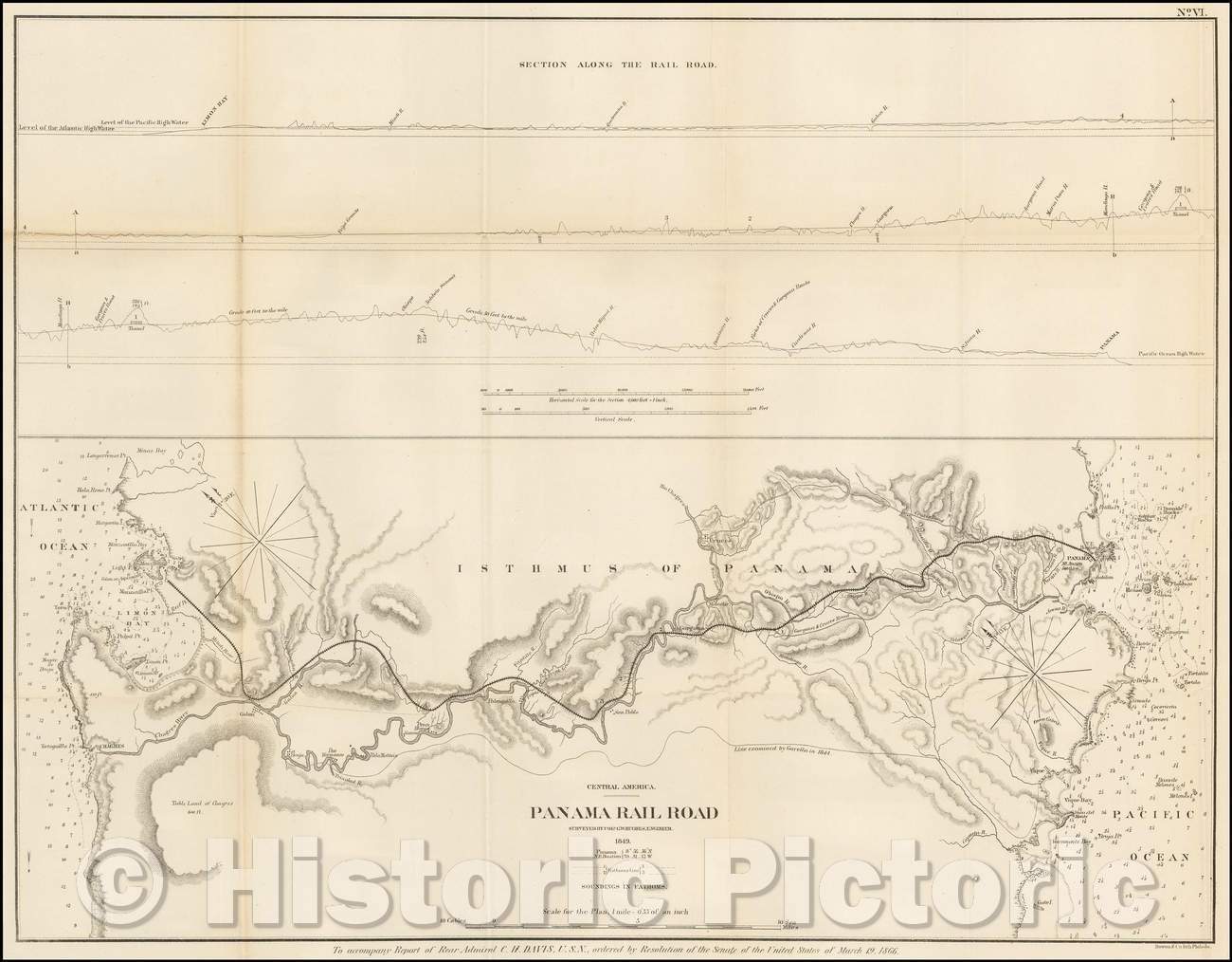 Historic Map - Panama Rail Road Surveyed, 1866, Bowen & Co. - Vintage Wall Art