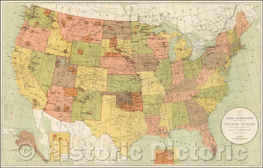 Historic Map - Map Showing Indian Reservations Within The Limits of the United States, 1892, United States Bureau of Indian Affairs v1