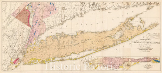 Historic Map - Geological Map of Long & Staten Islands with the Environs of New York, 1842, William W. Mather v2
