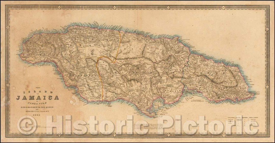 Historic Map - The Island of Jamaica, 1843, James Wyld - Vintage Wall Art