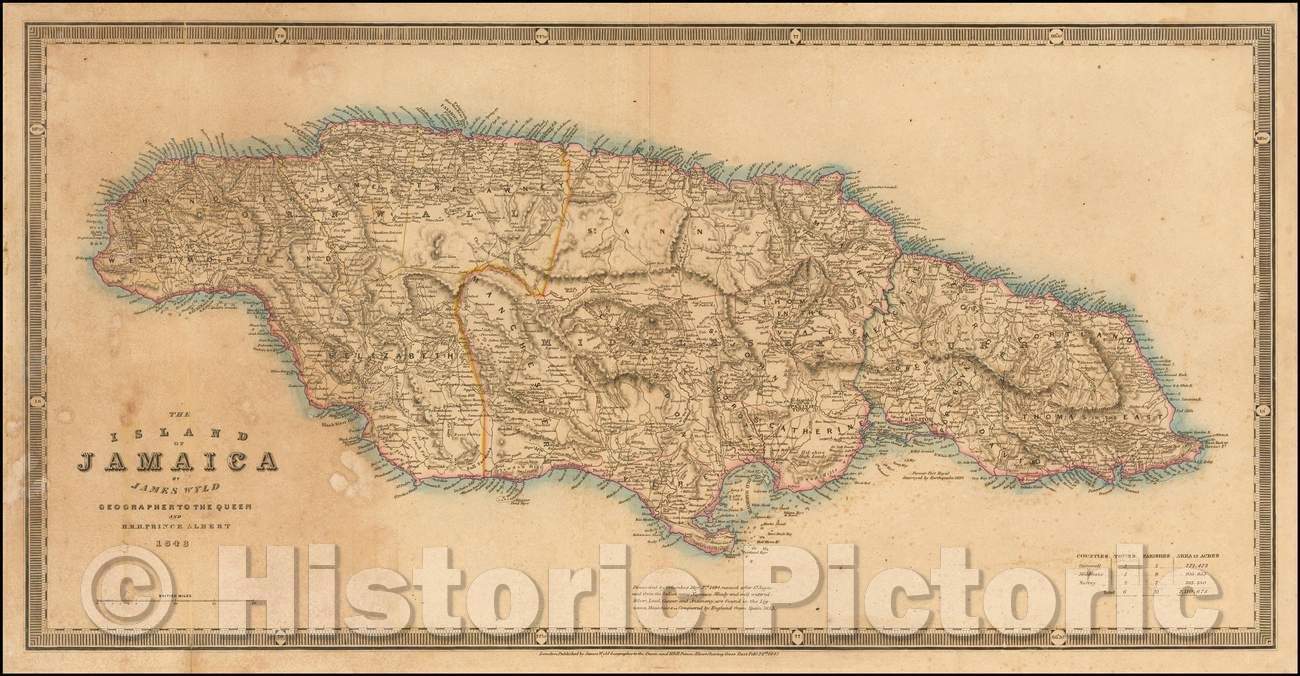Historic Map - The Island of Jamaica, 1843, James Wyld - Vintage Wall Art