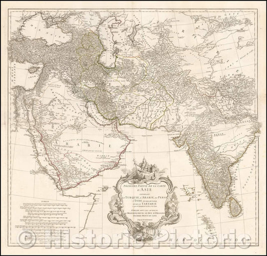 Historic Map - Premiere Partie de la Carte d'Asie Contenant la Turquie, l'Arabie, la Perse, l'Inde en deca du Gange et de la Tartarie par le S'r d'Anville, 1751 - Vintage Wall Art