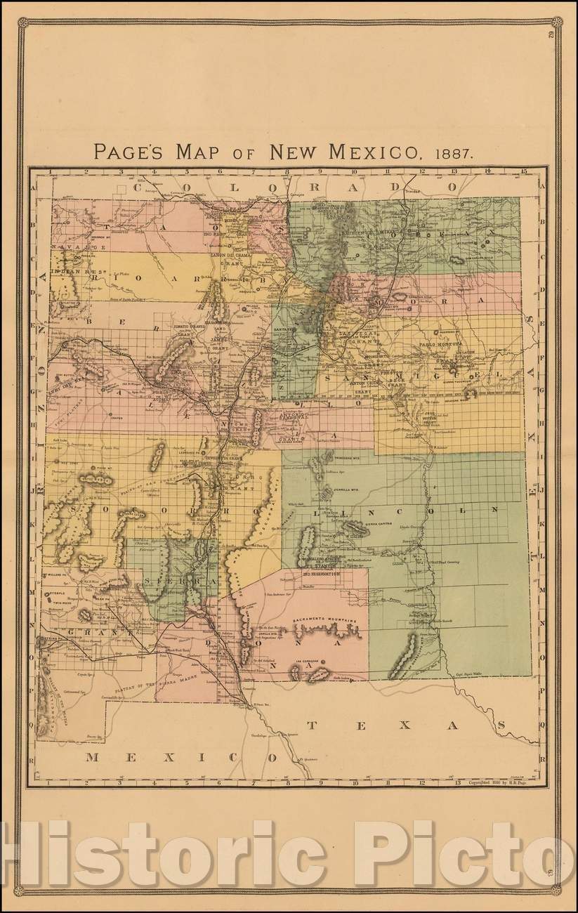 Historic Map - Page's Map of New Mexico, 1886, H.R. Page - Vintage Wall Art