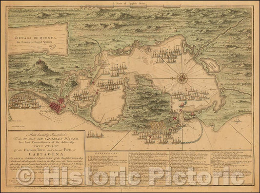 Historic Map - This Plan of the Harbour, Town, and Several Forts of Cartagena, 1741, William Toms - Vintage Wall Art