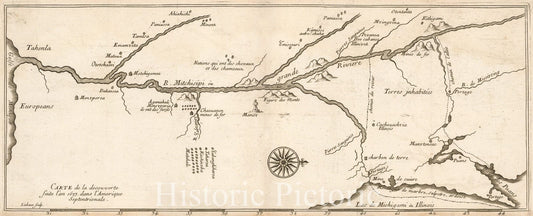 Historic Map - [First Map of the Mississippi River] Carte de la decouverte faite l'an dans/First Map of the Mississippi River, Jolliet and Marquette, 1682 - Vintage Wall Art