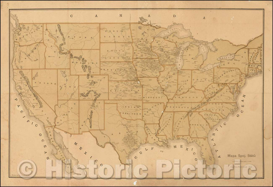 Historic Map - Czech Map of United States/Mapa Spoj Statu z priblizni polohou mist, v nichz Cecho-Slovane Ziti, 1880, Ritka Engr Co (?) - Vintage Wall Art
