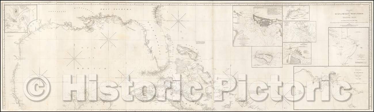 Historic Map - Chart of the Gulf of Mexico, West Indies, and Spaish Main, 1846, E & GW Blunt - Vintage Wall Art