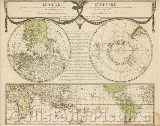 Historic Map - Le Globe Terrestre presente d'une maniere nouvell, et plus avantageuse pour avoir sous un meme/Polar Projection, Mercator's Projection, 1786 - Vintage Wall Art